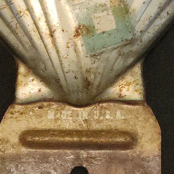 Old Vintage License Plate Topper Shell Oil Gas Car Auto Emblem Badge Hot Rat Rod - Picture 5 of 8